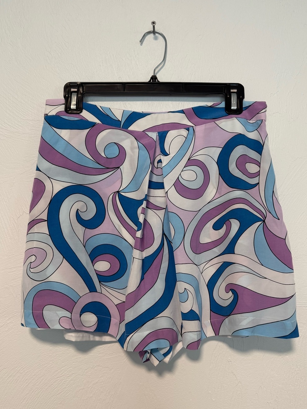 Express Blue Lavender White Wave Print Skort Women's Pull-On Mini Skirt Skort